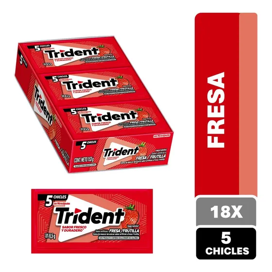 Chicle Trident® Sabor Frutilla Sin Azúcar Pack 18x5 Un C/u