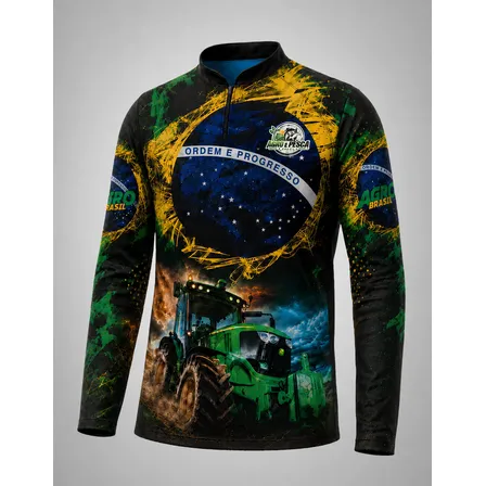 Camisa Masculina Agro Brasil Trator Dry Fit Uv50+ Com Zíper Masculino - Agro Brasil G
