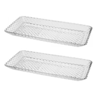 2 Pratos De Vidro Retangular Cristalino Decoração Joias 2 Pratos De Vidro Retangular Cristalino Decoração Joias