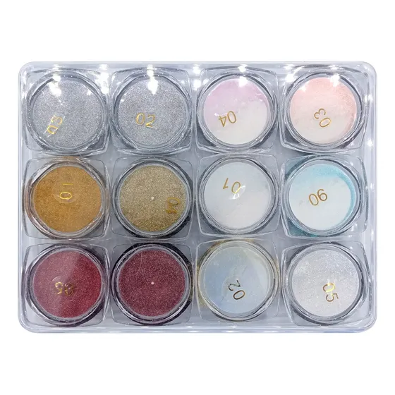 Juego de 12 esmaltes de uñas en polvo fino con purpurina cromada, lirió, colores surtidos