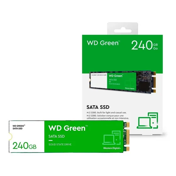 Ssd M.2 240gb Sata 6 Gb/s Western Digital Wd Green Wds240g3g0b M.2 2280 Velocidade De Leitura Até 545mb/s Disco Sólido Interno Cor Verde
