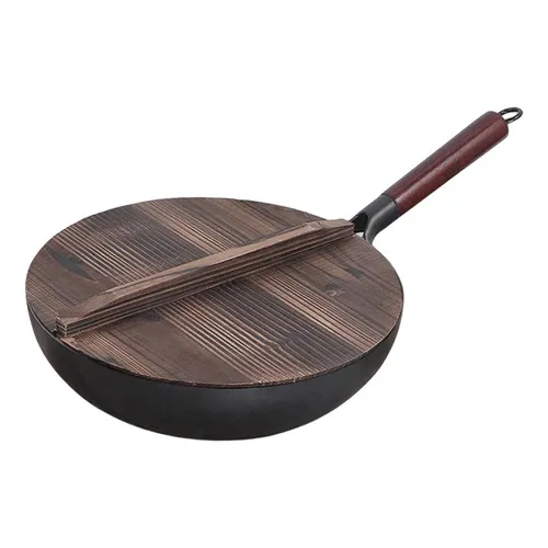 Wok Pan Wok Wok Wok Wok De Asar De Hierro Fundido Con Mango