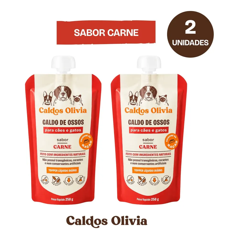 Kit 2 Caldo De Ossos Sabor Carne Para Cães Gatos 250g