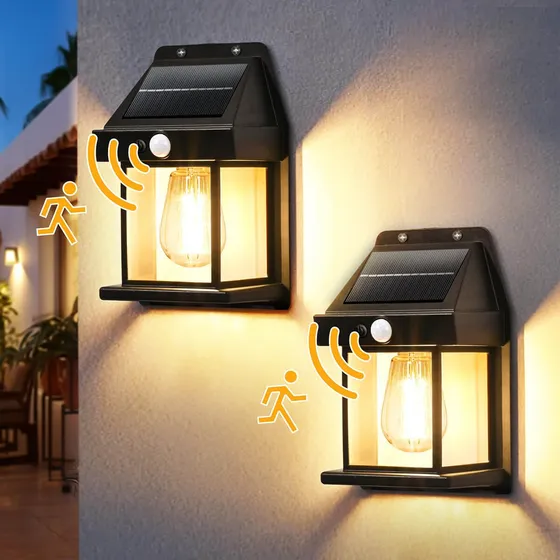 2 Luces Solares De Pared Lampara Led Sensor Exterior Jardín