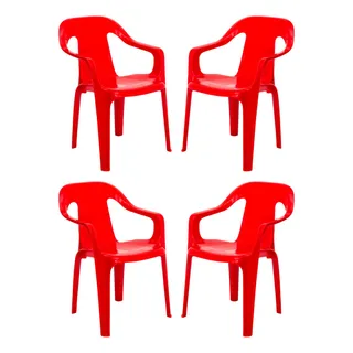 Kit 4 Poltronas Plåstico Reforçada Resistente Lazer Jardim Kit 4 Poltronas Plåstico Reforçada Resistente Lazer Jardim