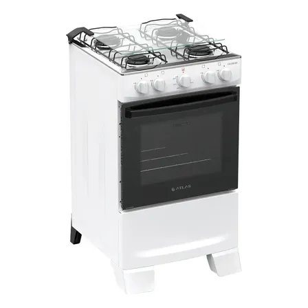 Fogão 4 Bocas Atlas Coliseum Plus com Mesa de Inox Manual Branco