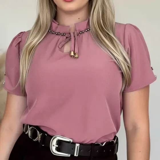 Blusa Feminina Moda Evangélica Social Executiva Manga Curta
