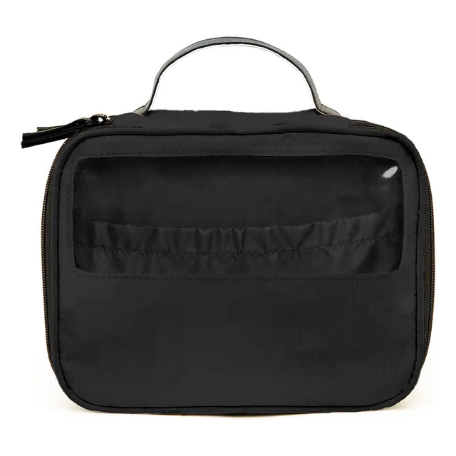 Necessaire Gocase Makeup Double Basic na cor preta com visor transparente frontal e alça de mão