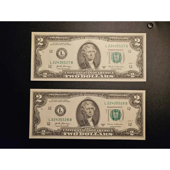 2 Billetes Coleccionables Ee.uu. 2 Dólares Continuos 2017