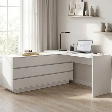 Mesa Para Escritório Diretor Em L 6 Gavetas Oring Yescasa Branco