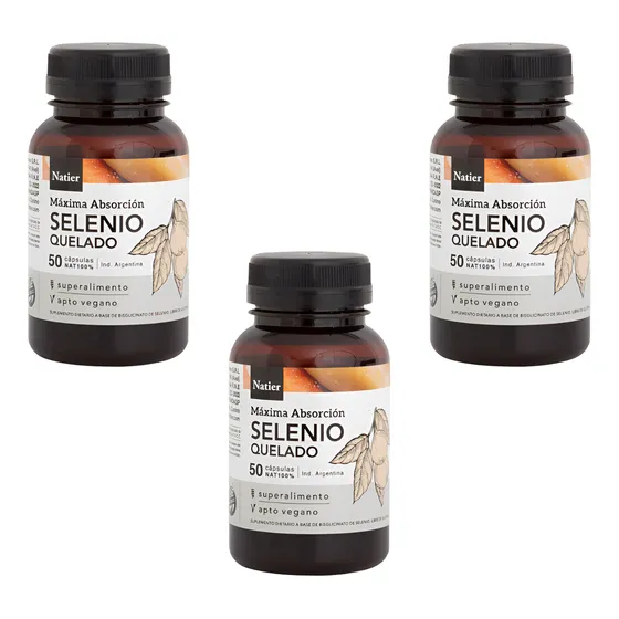 Pack 3 Selenio Quelado Natier Máxima Absorción 50 Cap