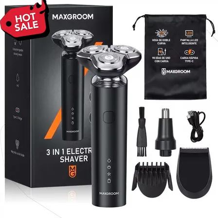 Rasuradora Electrica Recargable Afeitadora Hombre 3 En 1 Para Barba Y Nariz Mini Portatil De Viaje Impermeable Kit De Peluqueria Con Cargador Usb, Uso Seco Humedo Led Negro