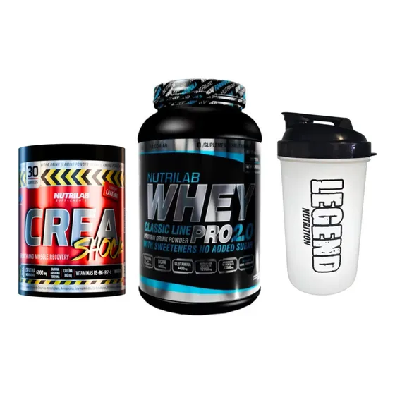 Creatina Nutrilab Crea Shock Deportivo Uva + Suplemento En Polvo Proteína Sabor Chocolate X 1kg + Vaso Legend 600ml