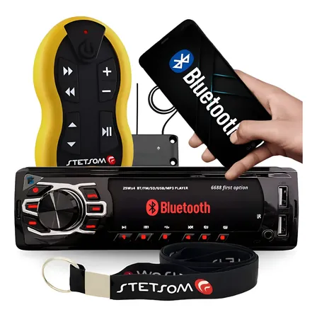 Aparelho Som Bluetooth Rádio Mp3 + Controle Longa Distância Amarelo