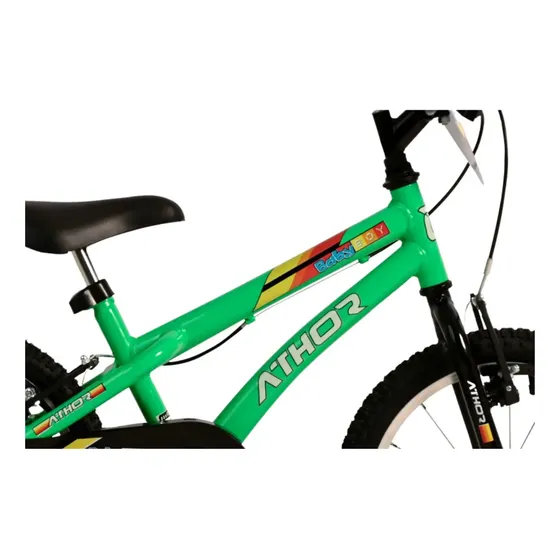 Bicicleta Infantil Athor Baby Boy Aro 16 Verde para Meninos com Rodas de Treinamento