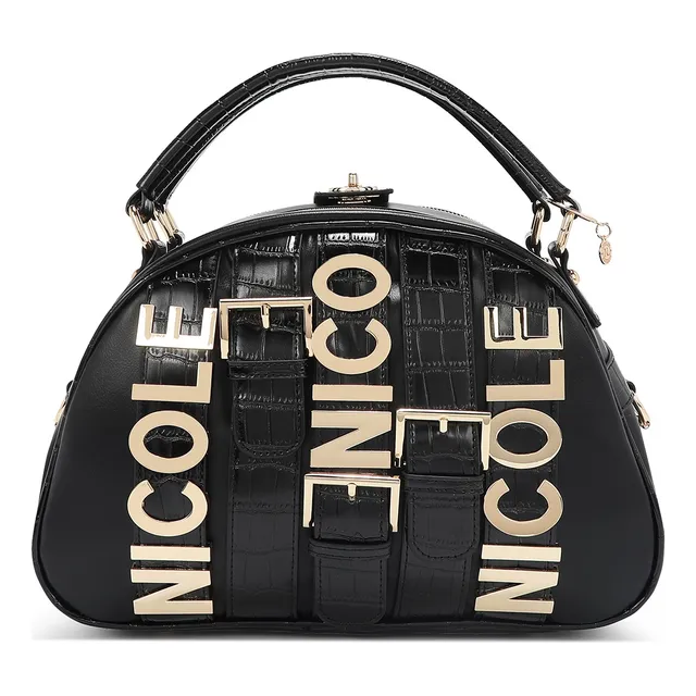 Bolsa Dome Nicole Lee C/cinturon De Hebilla Metálica Ss25 Acabado de los herrajes Níquel Color Black Correa de hombro Black Diseño de la tela BLACK