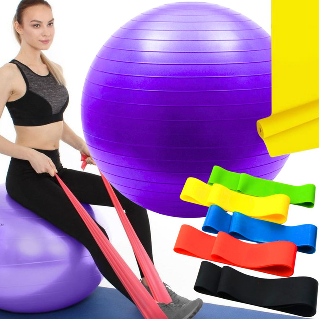 Kit Bola Suiça Pilates Fisio 45cm Faixa Elastica 5 Mini Band Kit Bola Suiça Pilates Fisio 45cm Faixa Elastica 5 Mini Band
