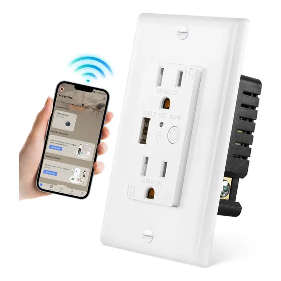 Enchufe Inteligente Contactos Doble Toma Corriente Con 2 Enchufes Y 1 Puerto Usb Apagadores Contacto Inteligente Color Blanco