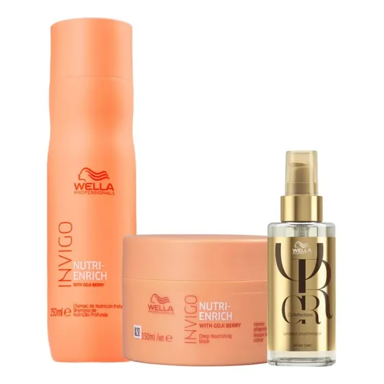 Kit Wella Enrich Shampoo 250ml Máscara 150ml Óleo Trad 100ml
