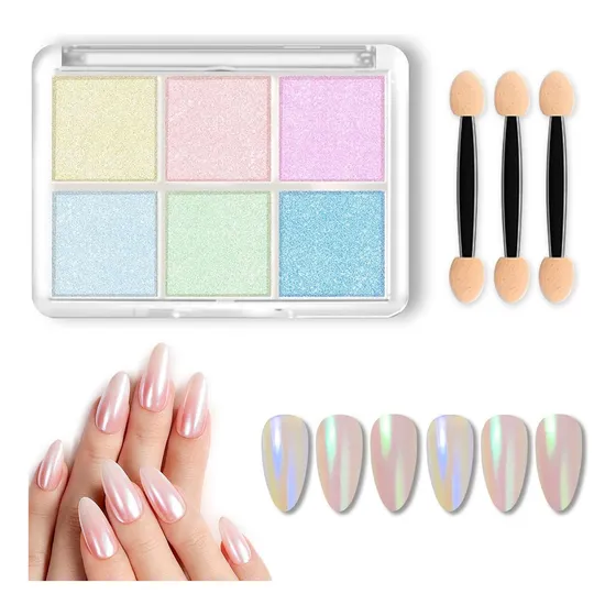 Kit Para Uñas Efecto Espejo Aurora Con 6 Color + Aplicador