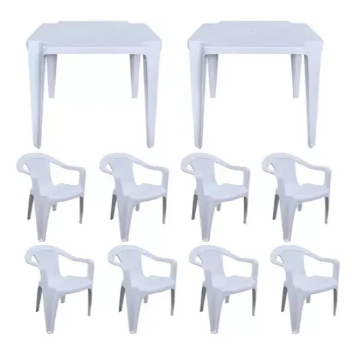 Kit Conjunto 2 Mesa E 8 Poltronas Plásticas Buffet Bar 182kg