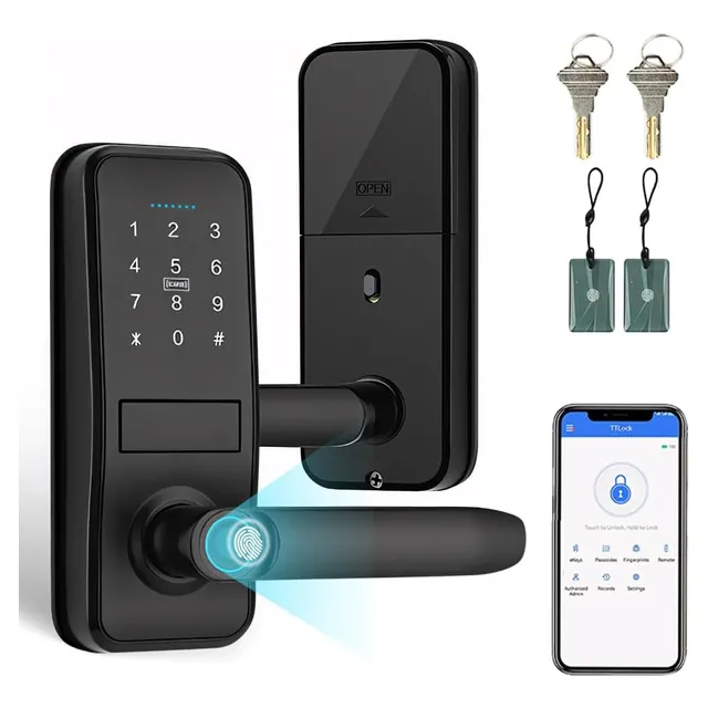 Hotu Cerradura Electrónica Tuya Wifi 5 Maneras, Cerradura Inteligente, Huella Digital/app/contraseña/tarjeta Ic/llave Mecánica, Cerradura Digital Inteligente Para Espesor De 30-55mm De Las Puertas