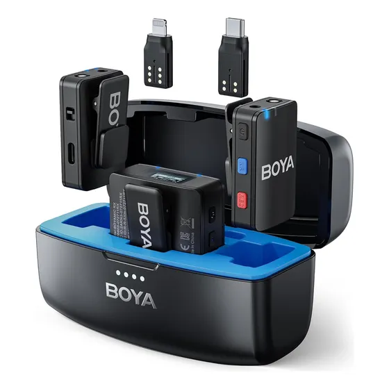 Boya Boyamic Negro 2 Micrófono de Solapa Inalámbrico Memoria Interna 8gb para iPhone Celular Cámara Type-C Android Condensador