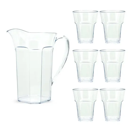 Set Vasos Jarra Acrilico Irrompible Familiar Colores