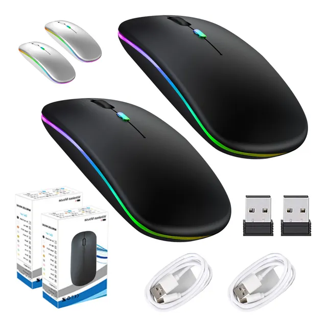 2pzas Mouse Inalámbrico Recargable 2.4g Receptor Y Bluetooth 3 Dpi Para Gamer Con Type-c Cable Negro