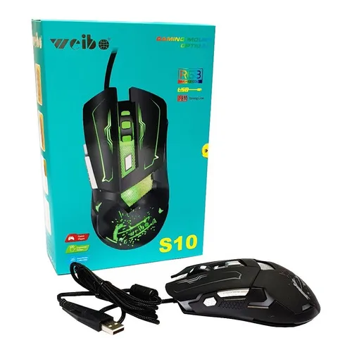 Mouse Gamer Usb Weibo S10 Gaming 6 Botones Rgb 3200dpi 6d Color Negro