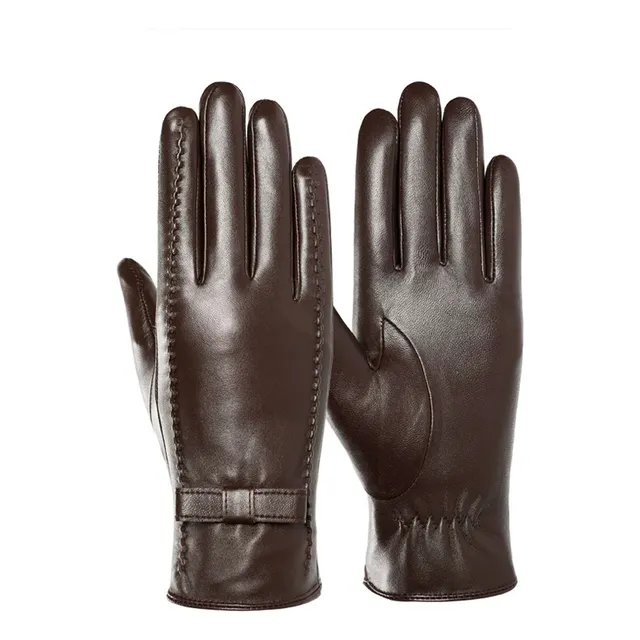 Guantes De Piel De Cabra Para Mujer,forro De Felpa, Marrón