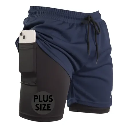 Short Masculino 2 Em 1 Plus Size Academia Fitness Compressão