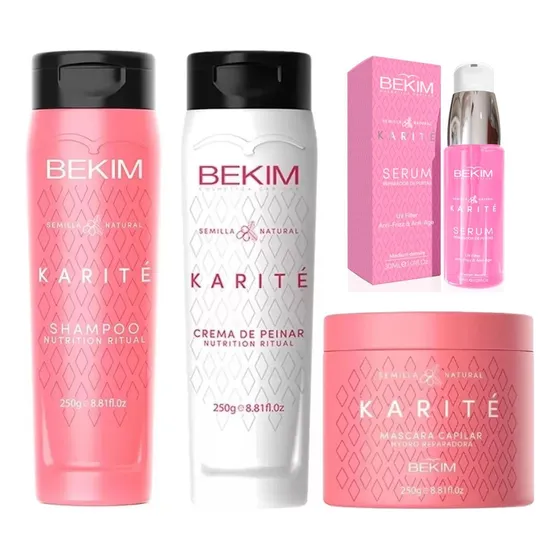 Kit Shampoo + Mascara + Serum + Crema De Peinar Bekim Karite