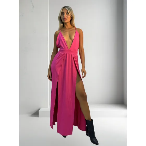 Vestido Largo Con Abertura Lateral De Microfibra Mujer Play