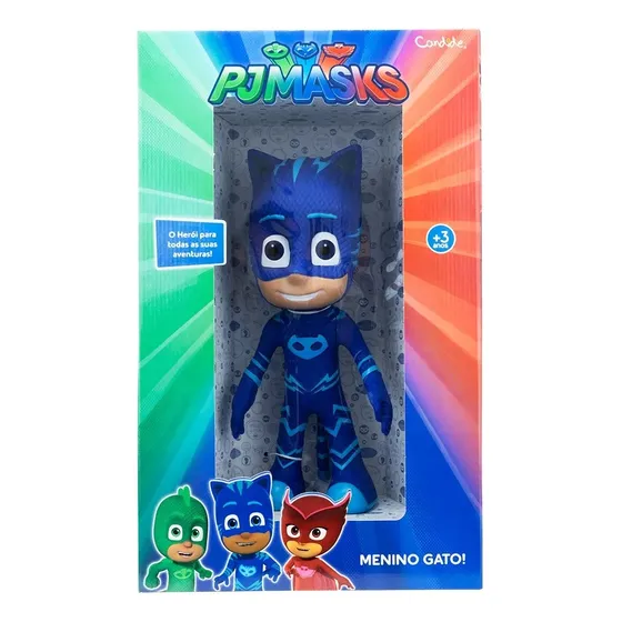 Boneco Menino Gato 40cm Em Vinil Pj Masks Canide 1715