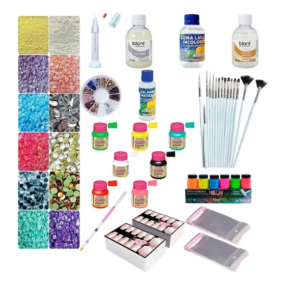 Kit Iniciante Adesivo De Unha Pedrarias De Unha Base Pincel
