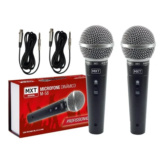 Kit 2 Microfones Profissional Dinâmico Mxt M-58 Com Cabos