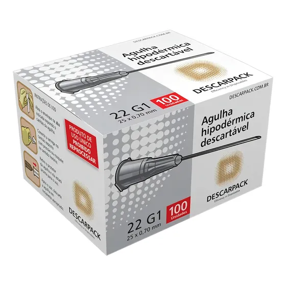 Agulha 25x0,70 22g Descartavel Esteril Hipodermica 100 Unids