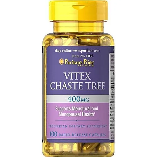 Puritans Pride Vitex Chaste Tree, 400 mg, 200 cápsulas, sabor sin sabor para menopausia