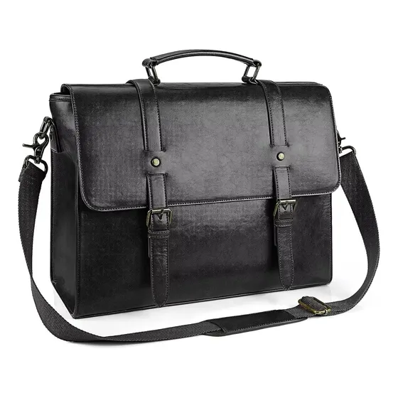 Portafolios Para Hombre Piel Maletín Laptop 15.6 Pulgadas Negro Cuero Sintético