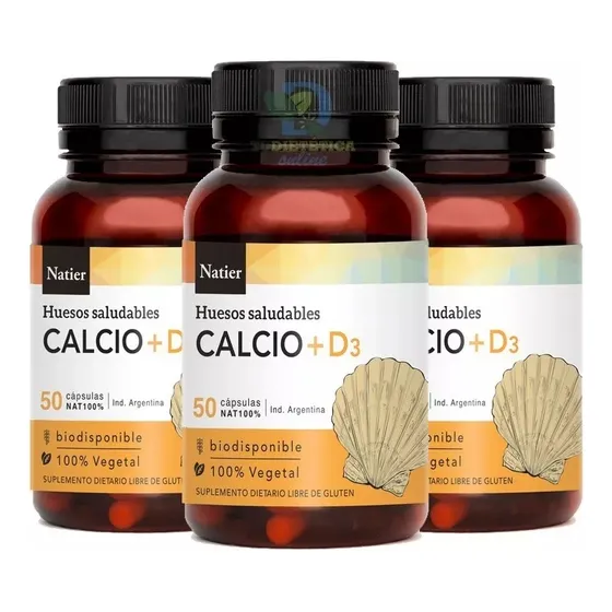 Calcio + Vitamina D3 Natier X50 Caps Huesos Dientes Pack X3
