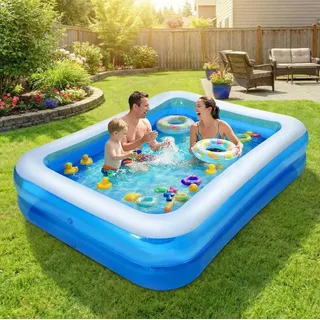 Albercas Inflables Grandes Y Baratas 205*150*50cm Inflable De Alberca Rectangular Para Niños Plegable Piscina De Infantil Familiar Azul Acero