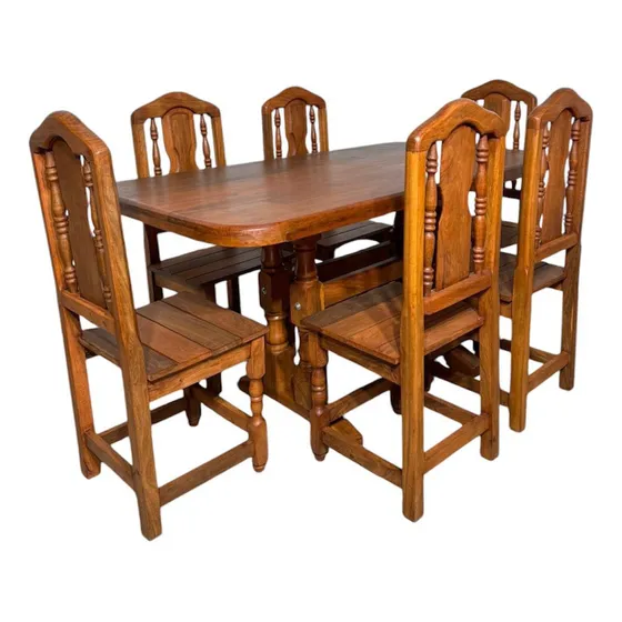 Juego De Comedor De Algarrobo Mesa De 180 Cm Con 6 Sillas