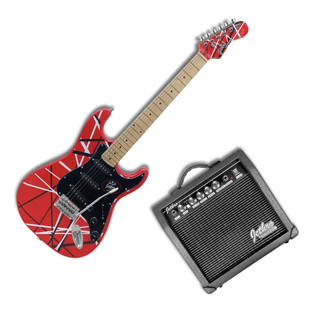Paquete Guitarra Electrica Jethro Series By Steelpro 075-sk Color RED/WHITE STRIP Material del diapasón Maple Orientación de la mano Diestro