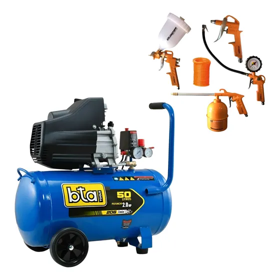 Compresor De Aire 50 Litros 2hp Bta + Kit De Compresor