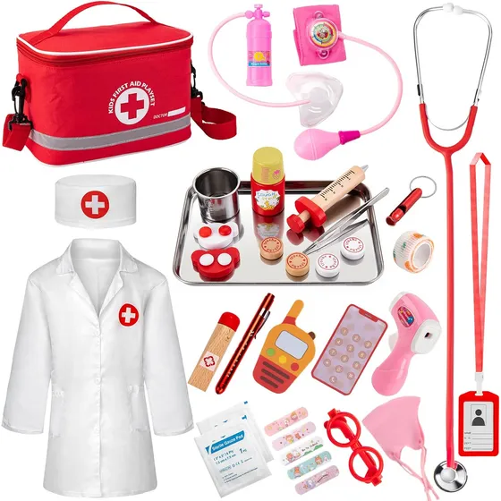 Set De Doctor Para Niños Con Bata Y Estetoscopio Real 34 Pzs