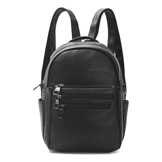 Mochila Skora Brighton Mujer Cuero Pu Con Correa Reforzada Color Negro Diseño De La Tela Liso