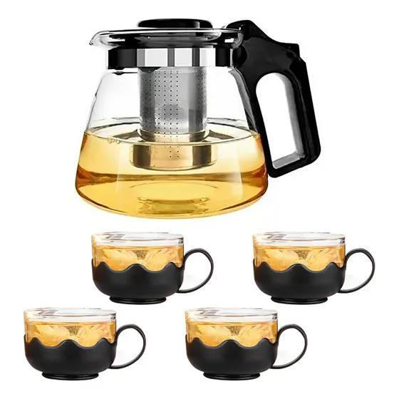 Tetera De Vidrio Con Filtro De Acero Y 4 Tazas