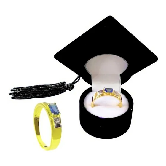 Anel Masculino Formatura Luxo Banhado A Ouro 18 K Com Capelo