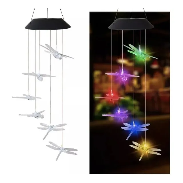 Lampara Libelula Colgante Led Solar Colores Jardín Terraza